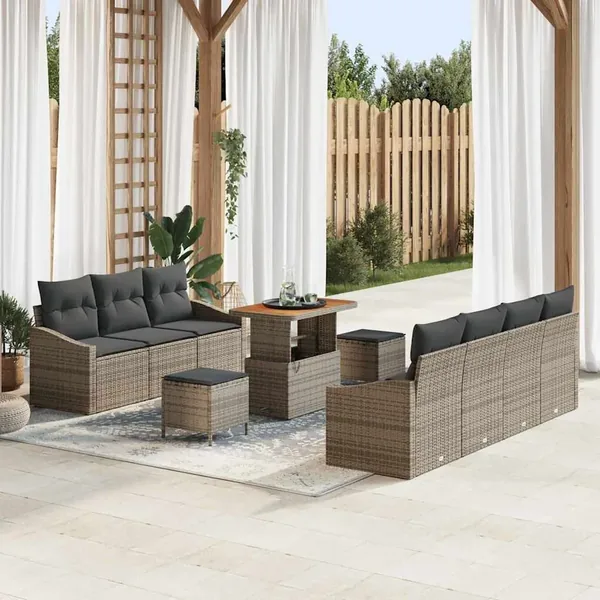Ensemble de canapé de jardin avec coussin 10 pcs Gris
