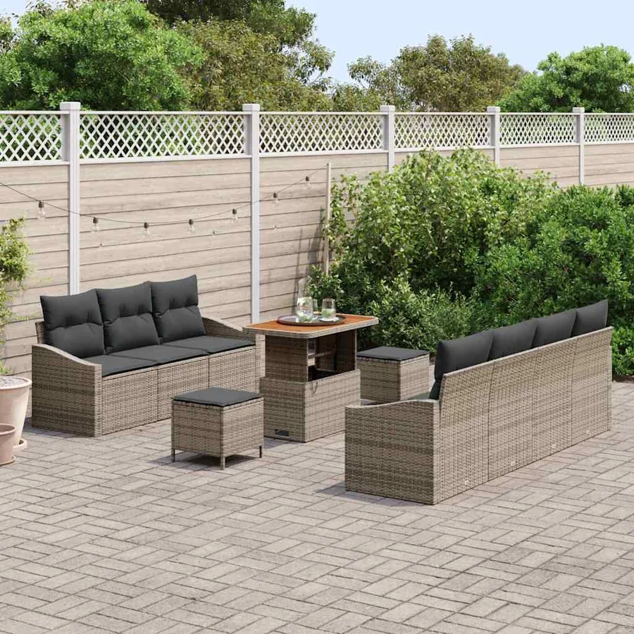 Ensemble de canapé de jardin avec coussin 10 pcs Gris - 3