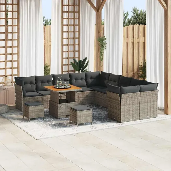Ensemble de canapé de jardin avec coussin 13 pcs Gris polyrotin