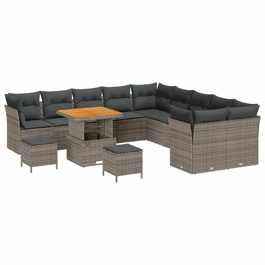 Ensemble de canapé de jardin avec coussin 13 pcs Gris polyrotin - 2