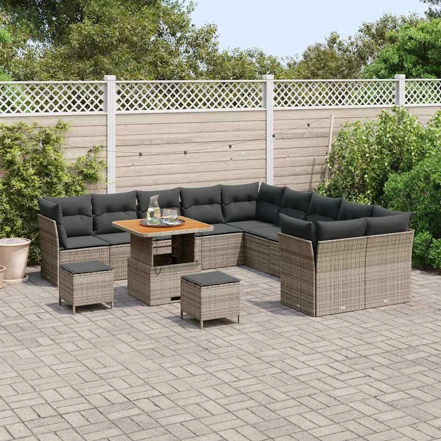 Ensemble de canapé de jardin avec coussin 13 pcs Gris polyrotin - 3
