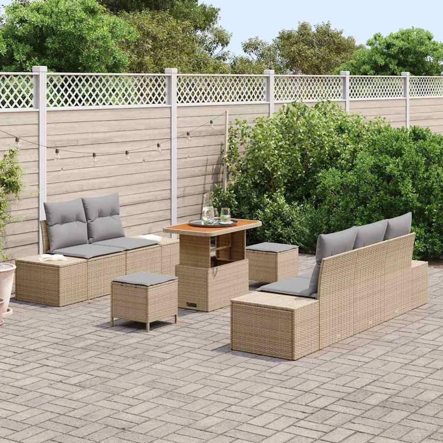 Ensemble de canapé de jardin 8 pcs Beige Poly rotin - 3