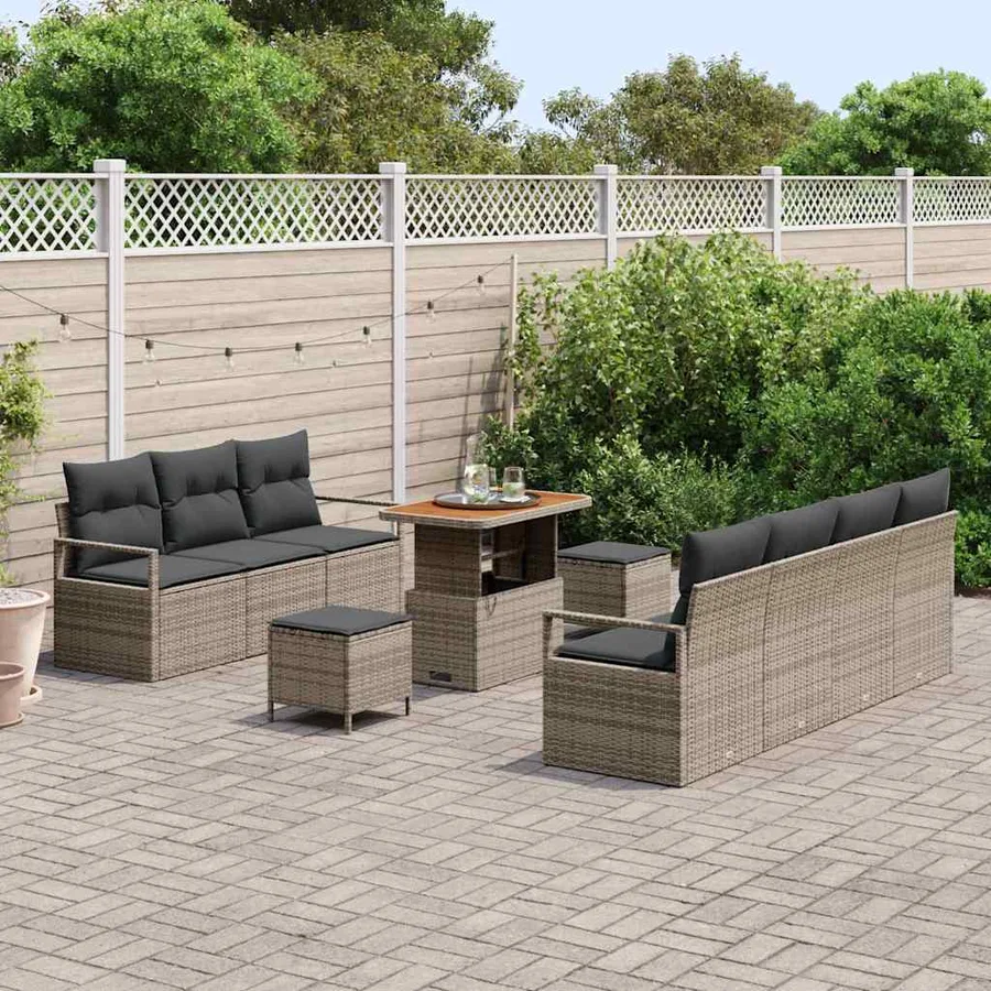 Ensemble de canapé de jardin avec coussin 10 pcs Gris - 3