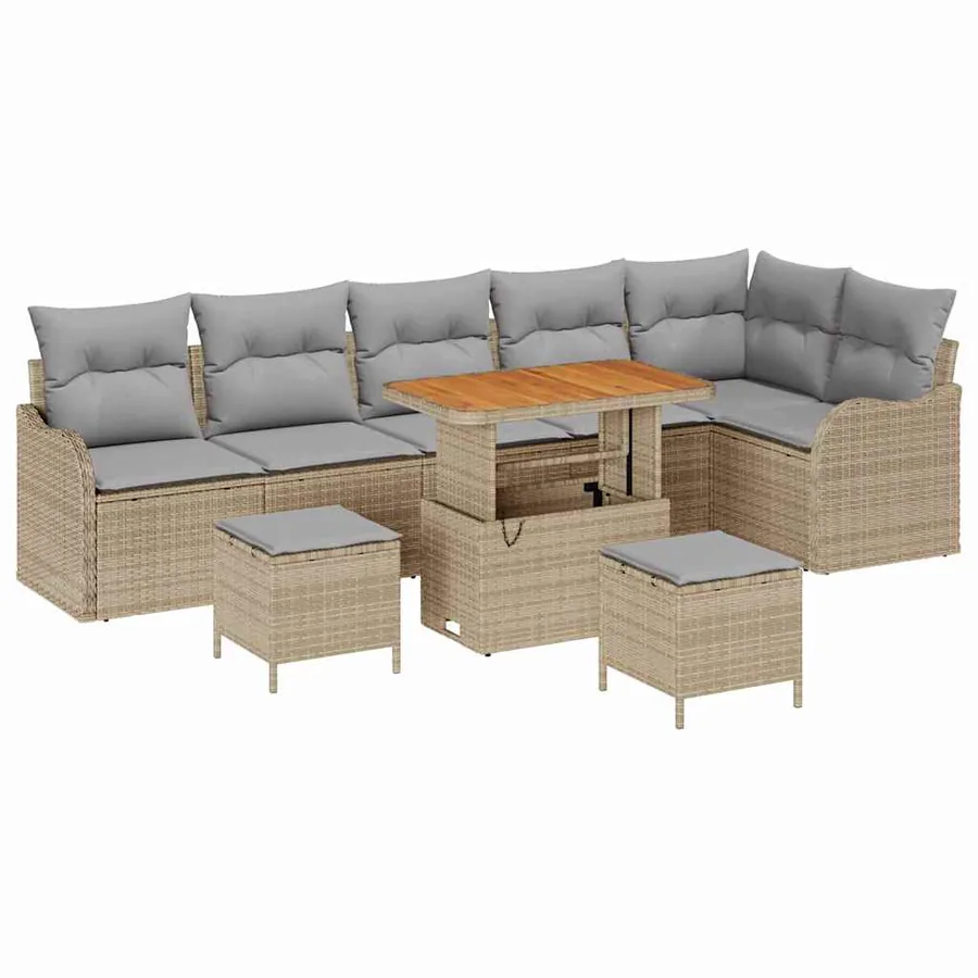 Ensemble de canapé de jardin 9 pcs Beige et Gris clair - 2