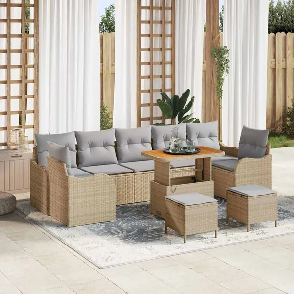 Ensemble de canapé de jardin 10 pcs Beige et Gris clair