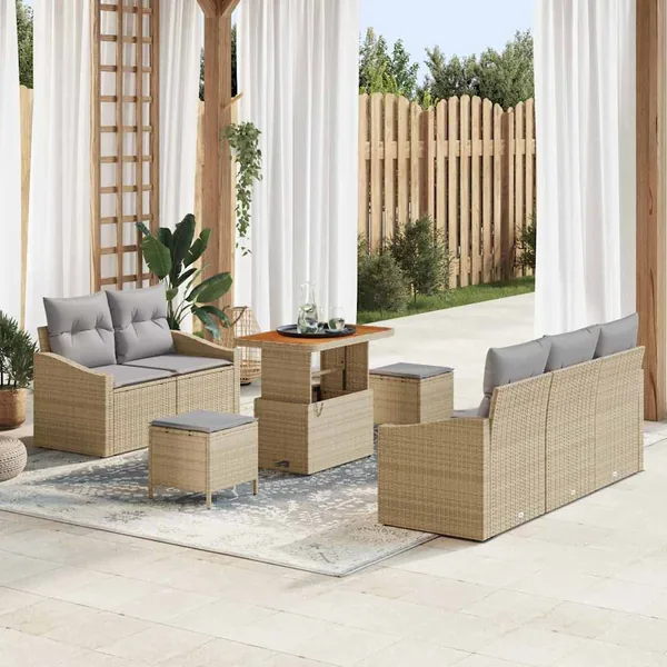Ensemble de canapé de jardin 8 pcs Beige et Gris clair
