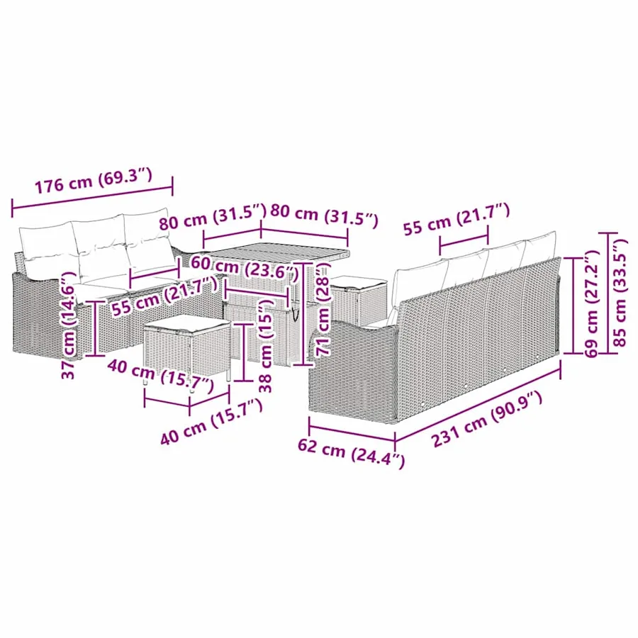 Ensemble de canapé de jardin avec coussin 10 pcs Gris - 15
