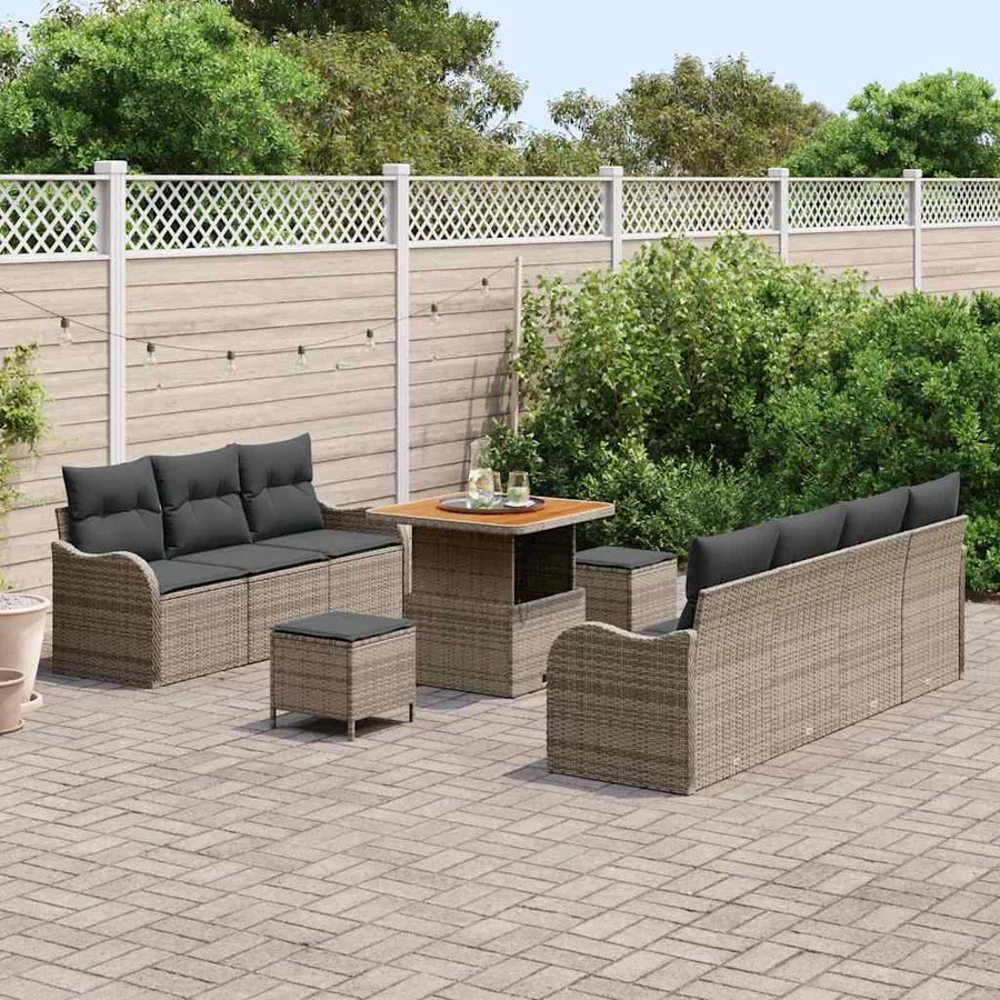 Ensemble de canapé de jardin avec coussin 10 pcs Gris - 3