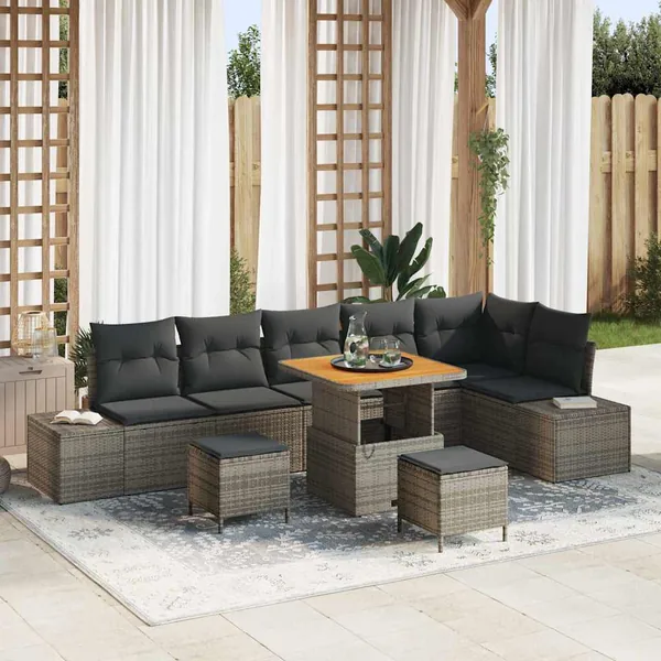 Ensemble de canapé de jardin avec coussin 9 pcs Gris Poly rotin