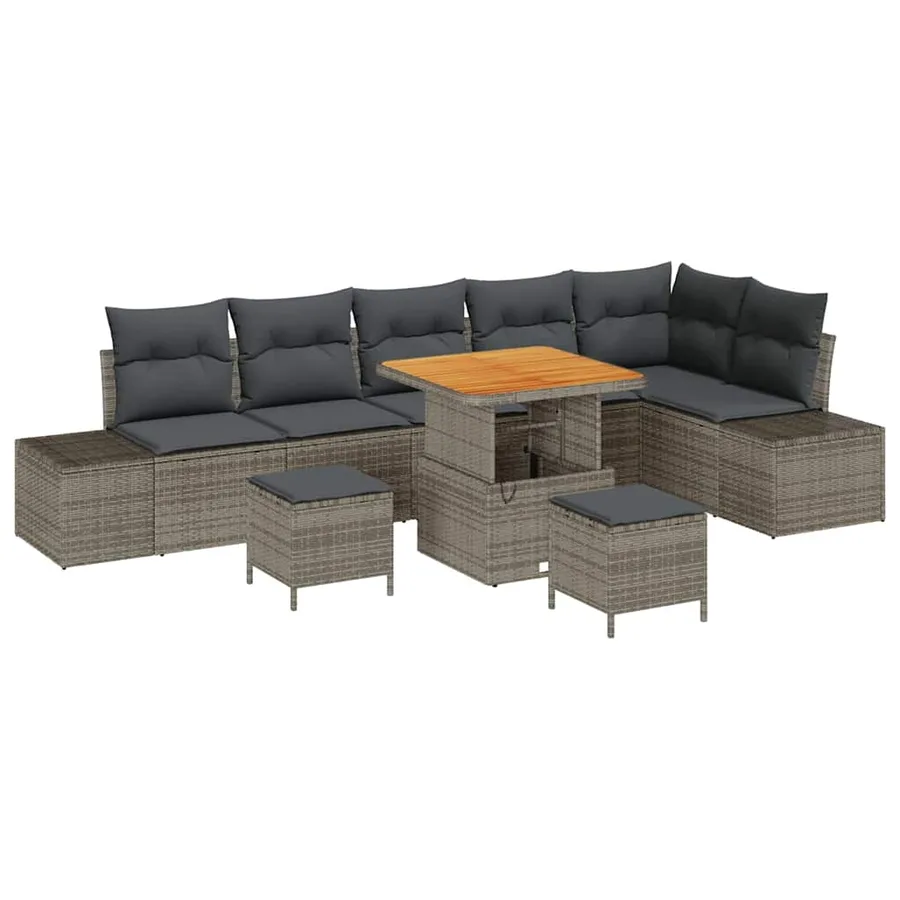 Ensemble de canapé de jardin avec coussin 9 pcs Gris Poly rotin - 2
