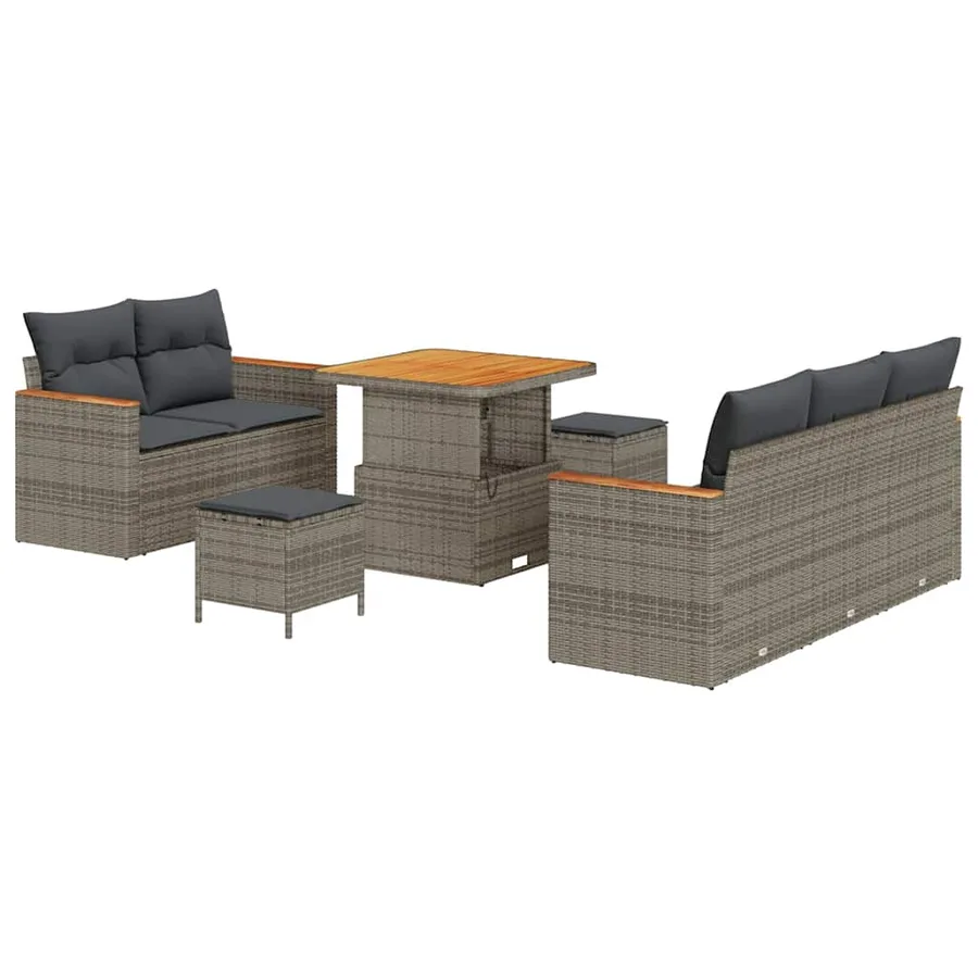 Ensemble de canapé de jardin avec coussin 10 pcs Gris polyrotin - 2