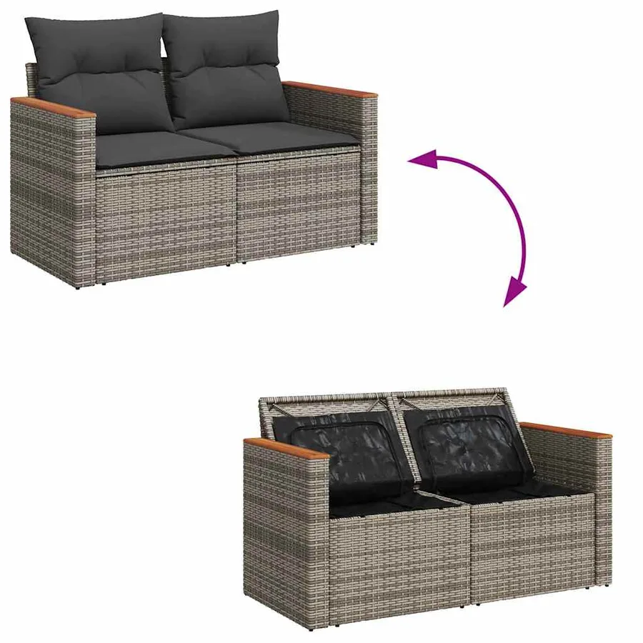 Ensemble de canapé de jardin avec coussin 10 pcs Gris polyrotin - 8