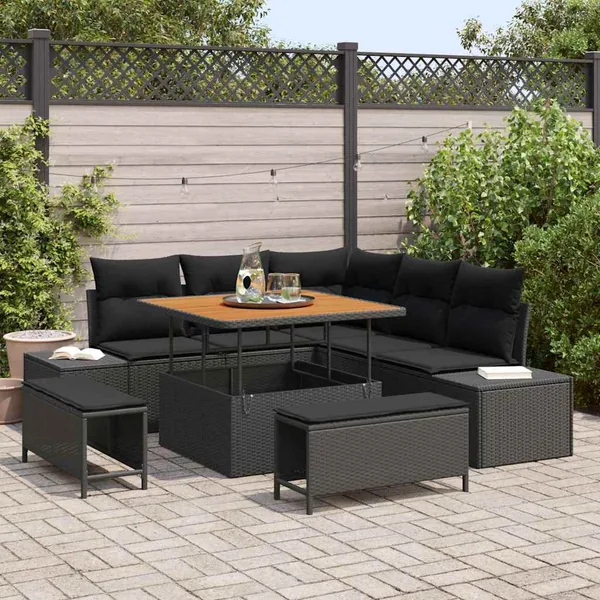 Ensemble de canapé de jardin avec coussin 8 pcs Noir Poly rotin