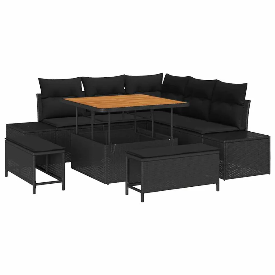 Ensemble de canapé de jardin avec coussin 8 pcs Noir Poly rotin - 2