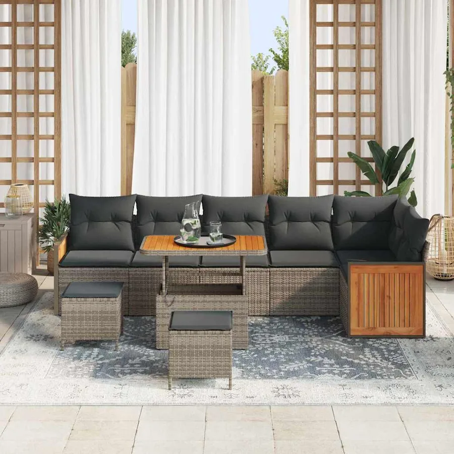 Ensemble de canapé de jardin avec coussin 11 pcs Gris polyrotin - 3