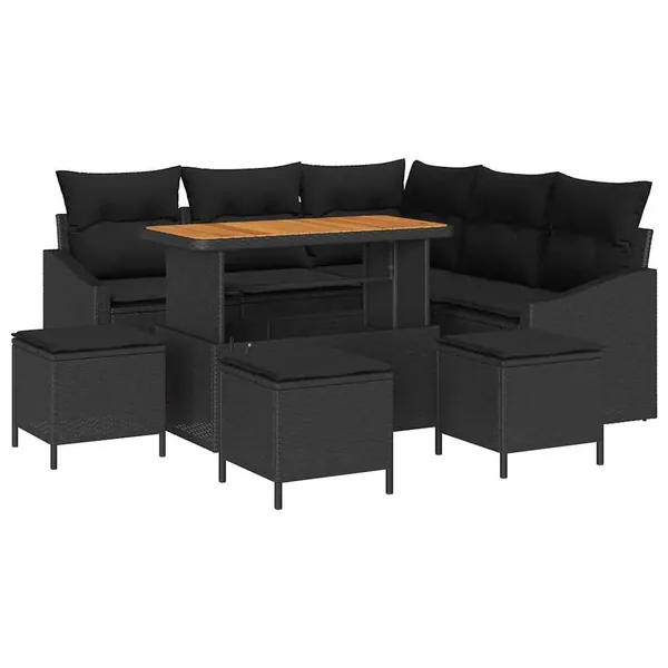 Ensemble de canapé de jardin avec coussin 9 pcs Noir Poly rotin