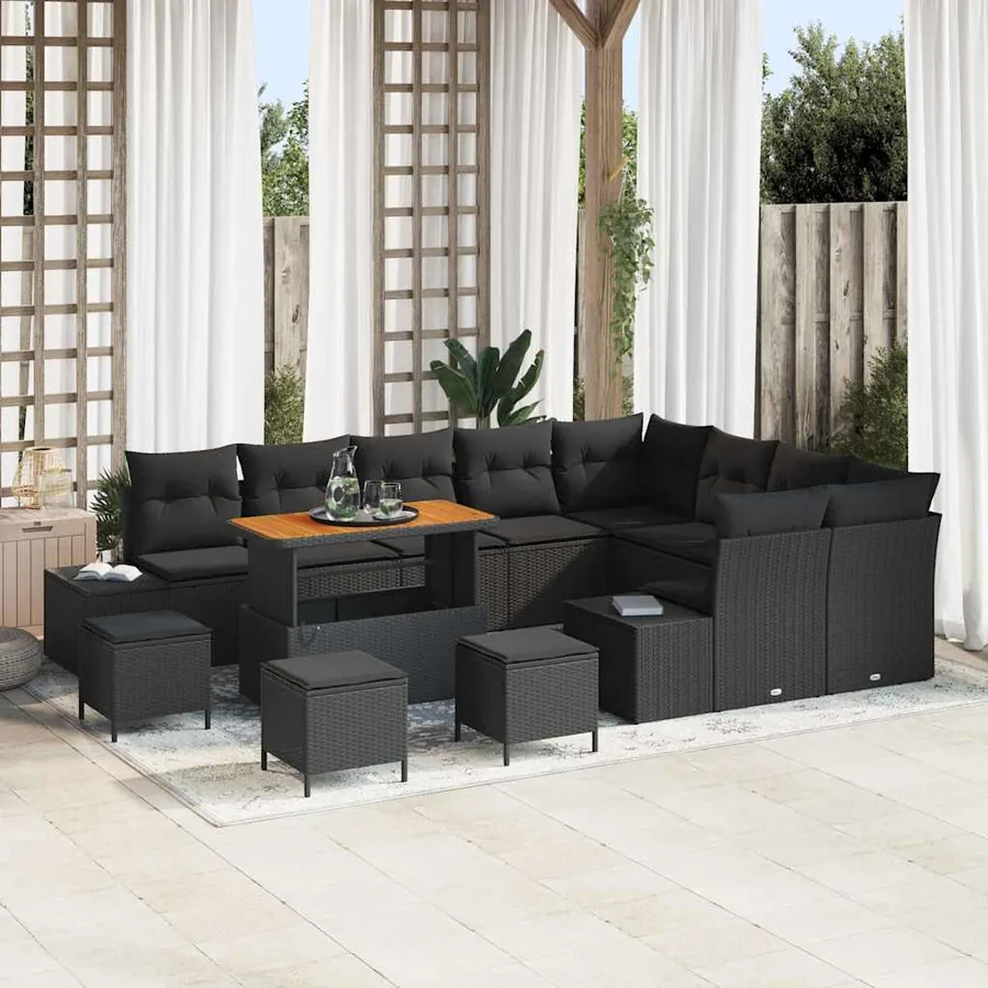Ensemble de canapé de jardin 13 pcs Noir Poly rotin