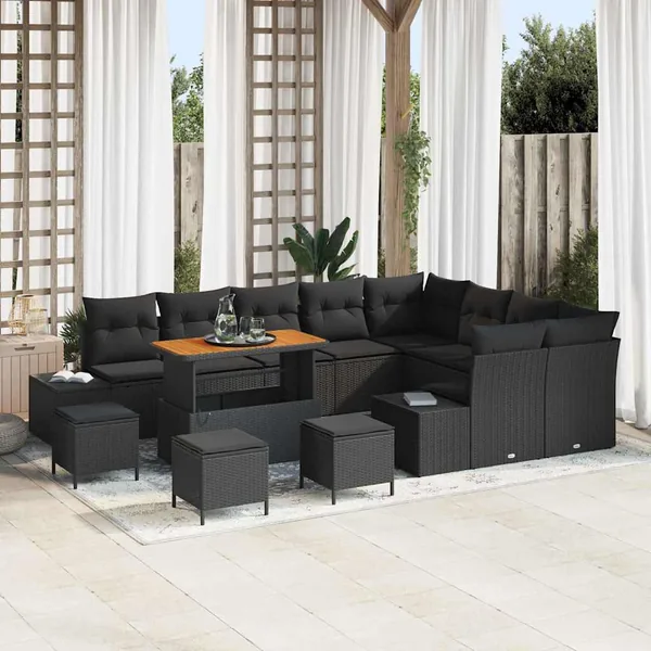 Ensemble de canapé de jardin 13 pcs Noir Poly rotin