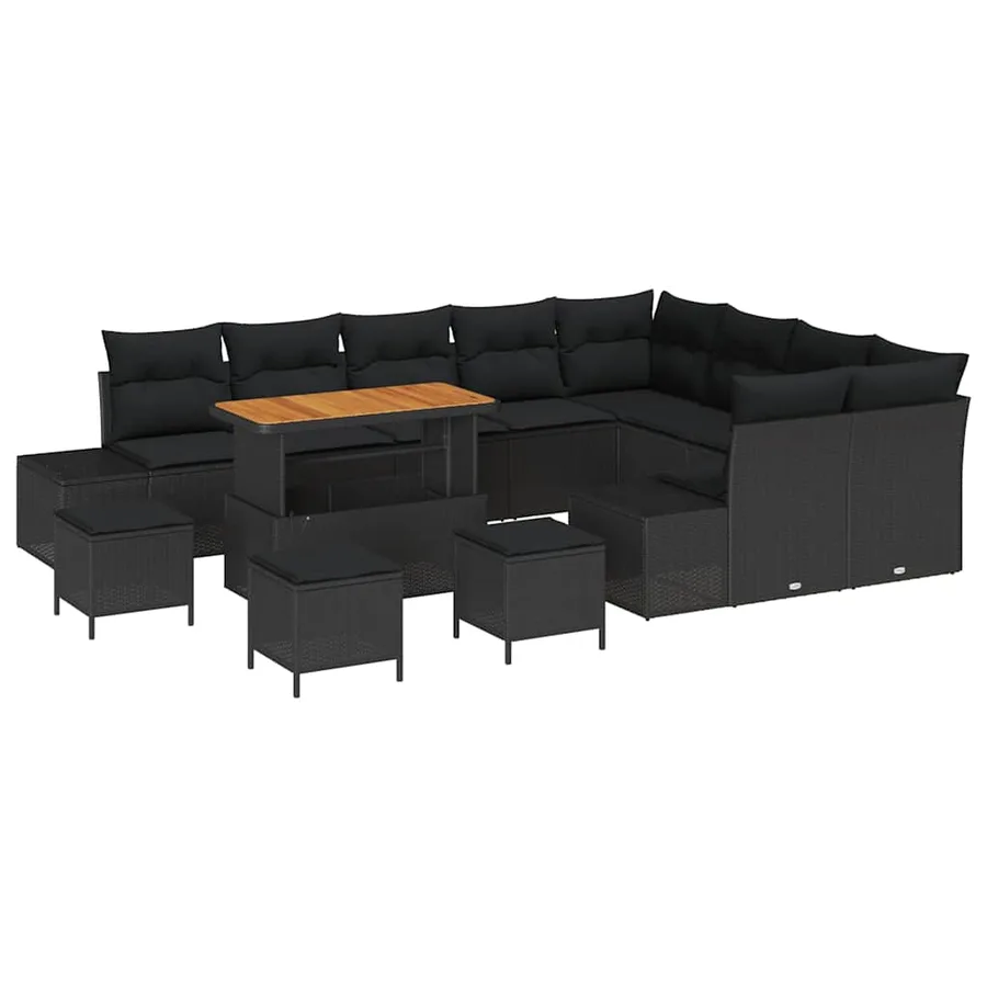 Ensemble de canapé de jardin 13 pcs Noir Poly rotin - 2