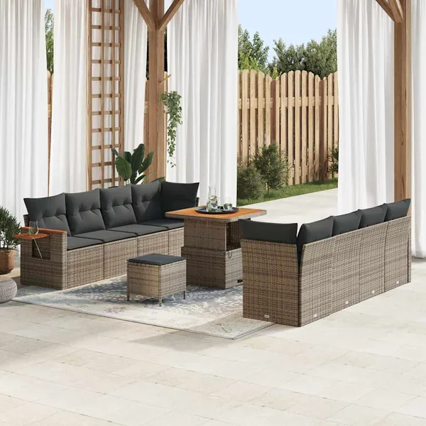 Ensemble de canapé de jardin avec coussin 12 pcs Gris polyrotin