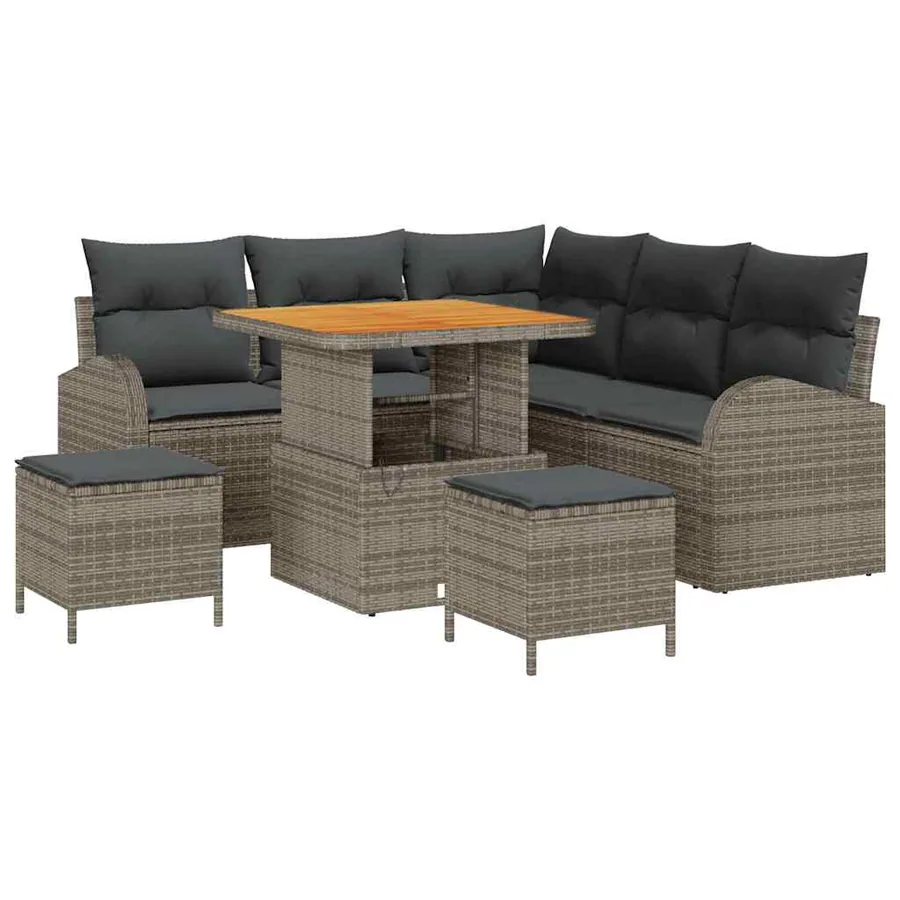 Ensemble de canapé de jardin avec coussin 8 pcs Gris polyrotin - 2