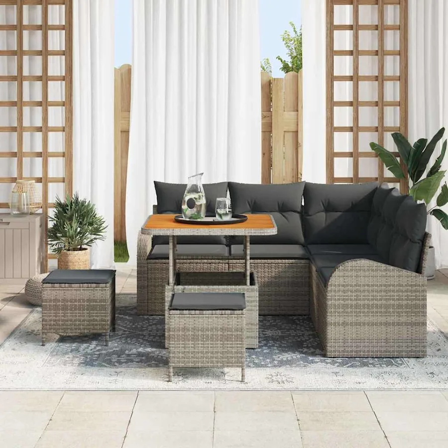 Ensemble de canapé de jardin avec coussin 8 pcs Gris polyrotin - 3