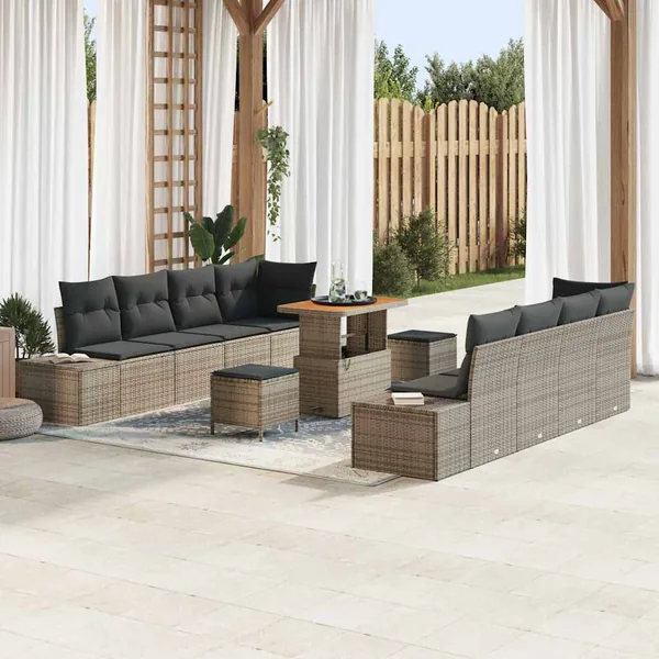 Ensemble de canapé de jardin 11 pcs Gris Poly rotin