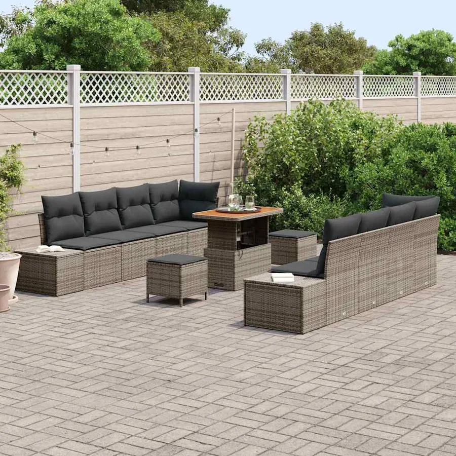 Ensemble de canapé de jardin 11 pcs Gris Poly rotin - 3