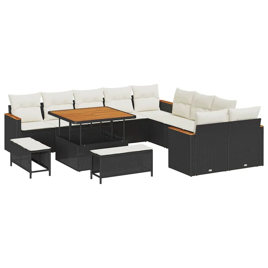 Ensemble de canapé de jardin avec coussin 13 pcs Noir polyrotin - 2