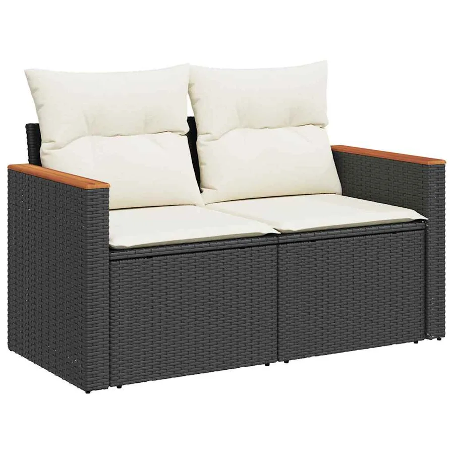 Ensemble de canapé de jardin avec coussin 13 pcs Noir polyrotin - 5