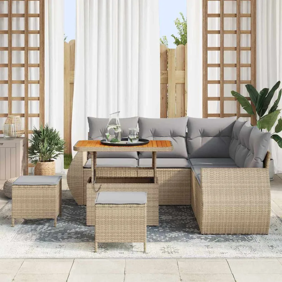 Ensemble de canapé de jardin 8 pcs Beige polyrotin - 3