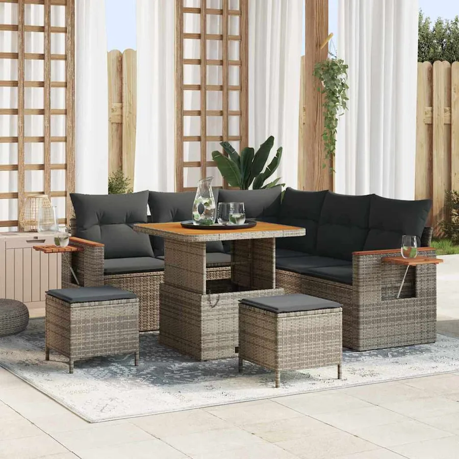 Ensemble de canapé de jardin avec coussin 9 pcs Gris polyrotin
