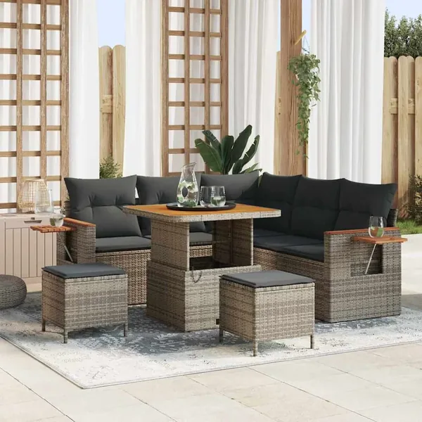 Ensemble de canapé de jardin avec coussin 9 pcs Gris polyrotin