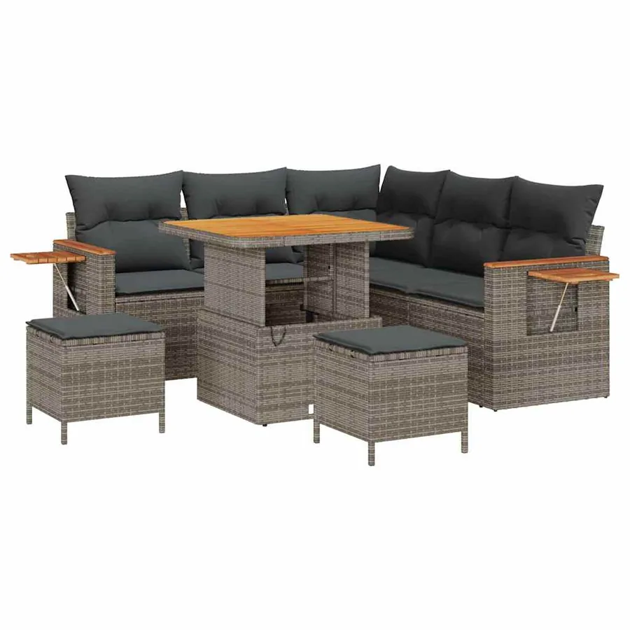 Ensemble de canapé de jardin avec coussin 9 pcs Gris polyrotin - 2