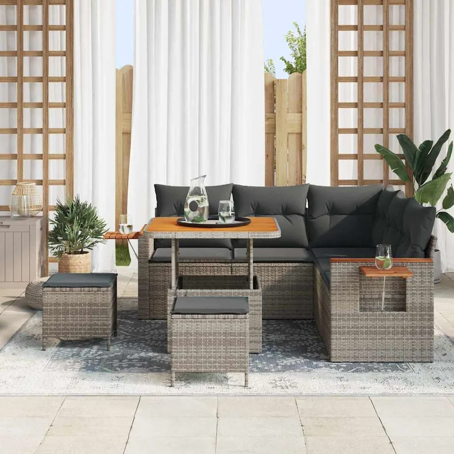 Ensemble de canapé de jardin avec coussin 9 pcs Gris polyrotin - 3