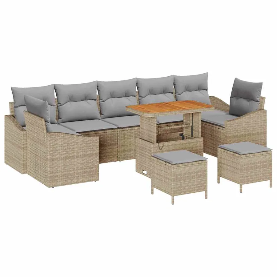 Ensemble de canapé de jardin 10 pcs Beige polyrotin - 2