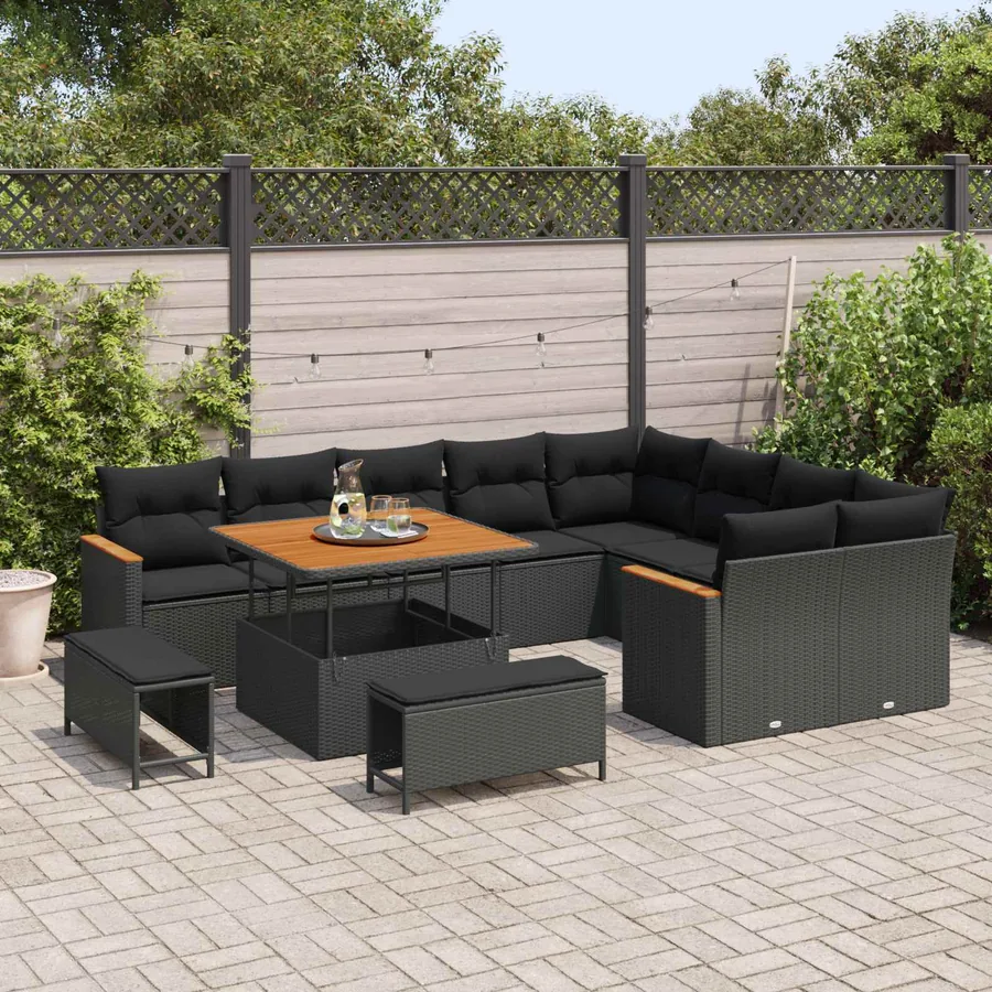 Ensemble de canapé de jardin 12 pcs Noir Poly Rattan - 3