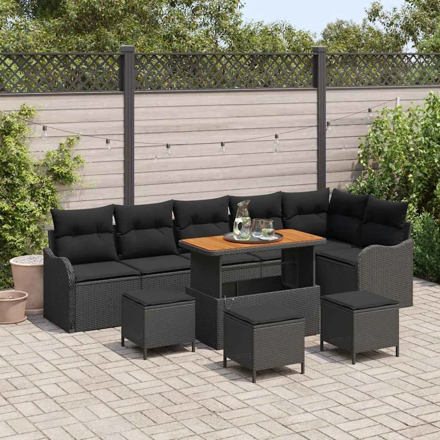 Ensemble de canapé de jardin avec coussin 10 pcs Noir polyrotin