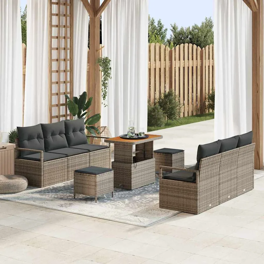 Ensemble de canapé de jardin avec coussin 9 pcs Gris polyrotin