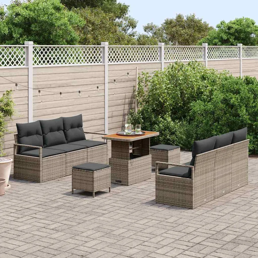Ensemble de canapé de jardin avec coussin 9 pcs Gris polyrotin - 3