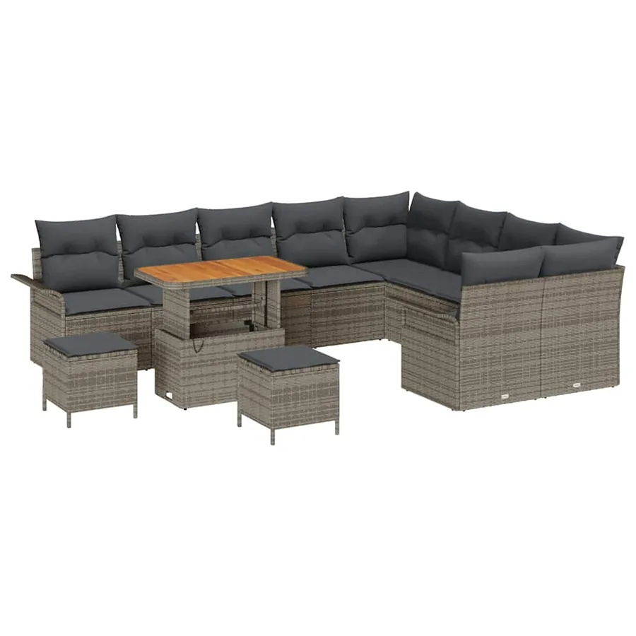 Ensemble de canapé de jardin avec coussin 12 pcs Gris polyrotin - 2