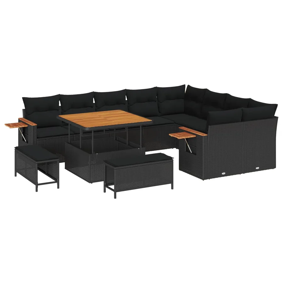 Ensemble de canapé de jardin avec coussin 13 pcs Noir polyrotin - 2