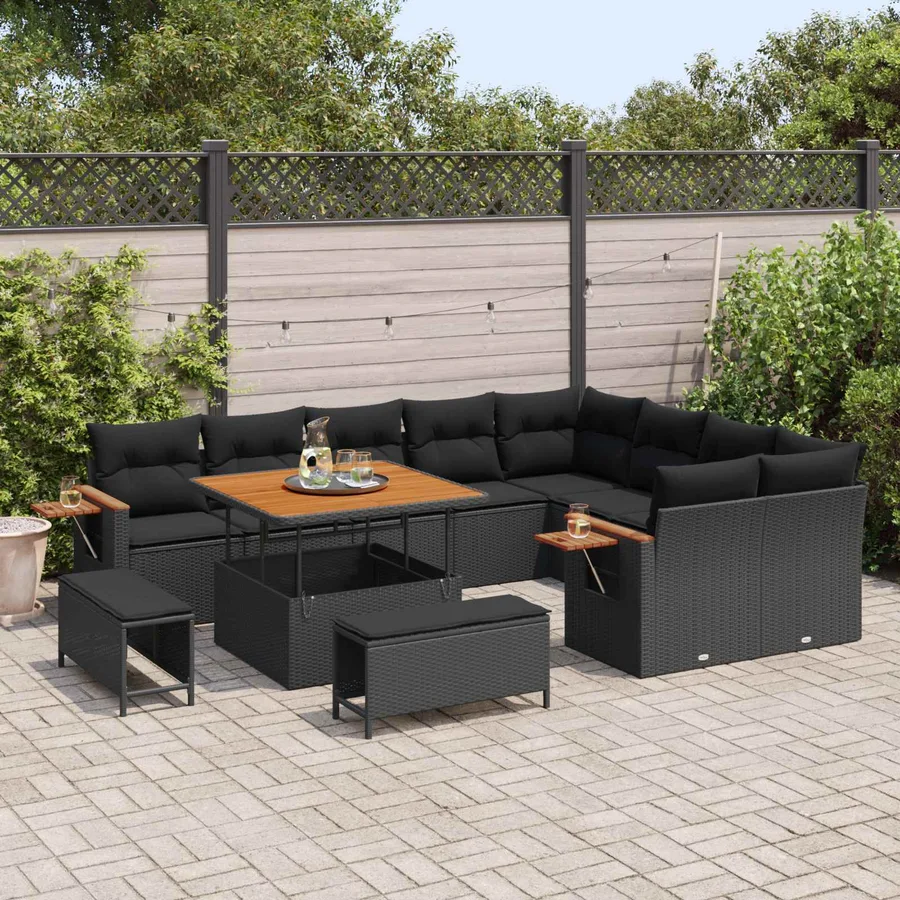 Ensemble de canapé de jardin avec coussin 13 pcs Noir polyrotin - 3