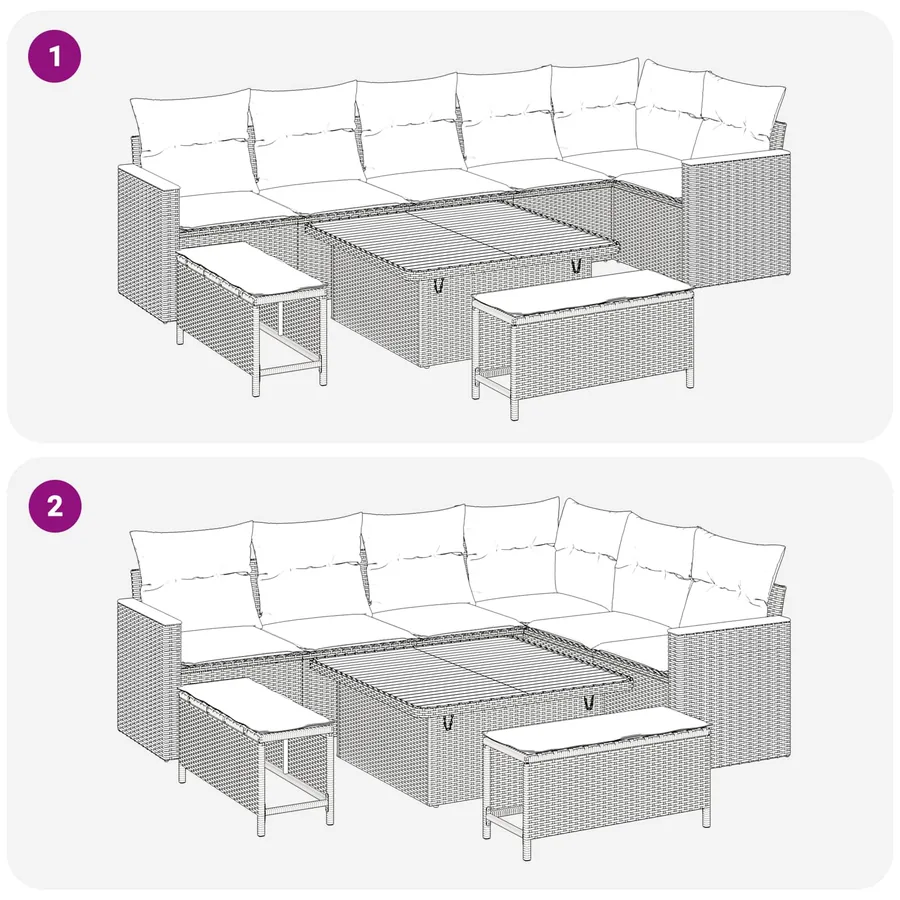 Ensemble de canapé de jardin 9 pcs Noir polyrotin - 10