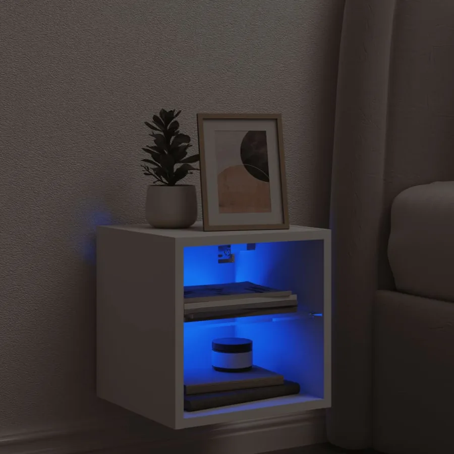 Meuble TV mural avec lumières LED blanc 30x28,5x30 cm - 3