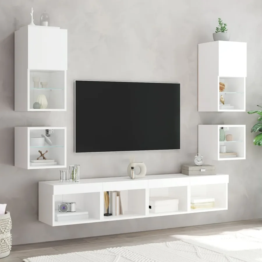 Meuble TV mural avec lumières LED blanc 30x28,5x30 cm - 5
