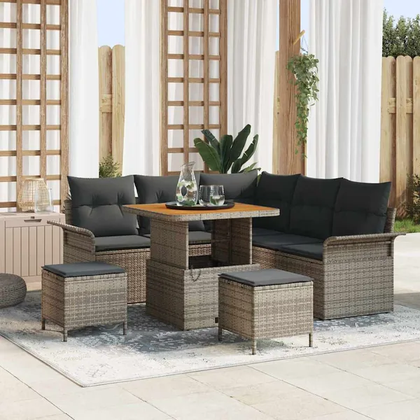Ensemble de canapé de jardin avec coussin 8 pcs Gris polyrotin
