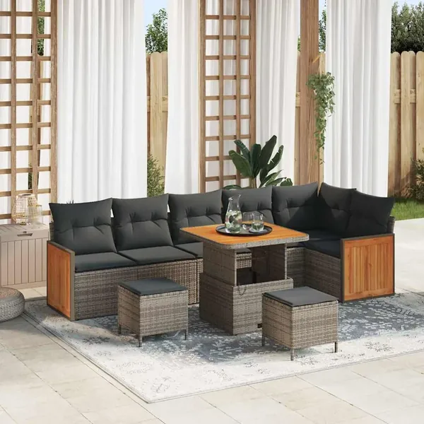 Ensemble de canapé de jardin avec coussin 11 pcs Gris polyrotin