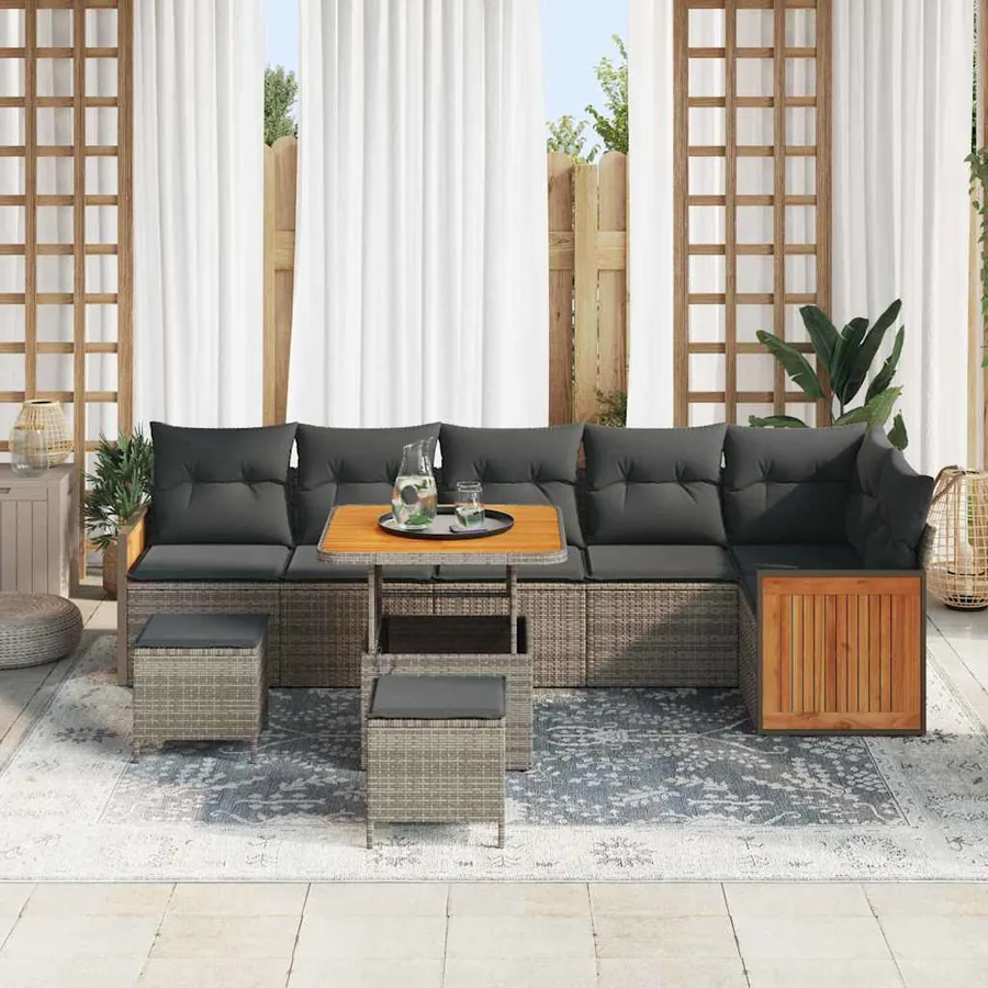 Ensemble de canapé de jardin avec coussin 11 pcs Gris polyrotin - 3