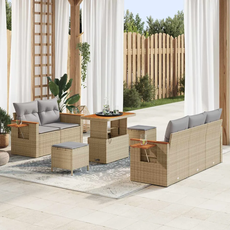 Ensemble de canapé de jardin 8 pcs Beige polyrotin